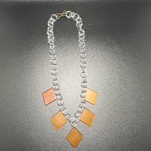 Vintage Lucite & Bakelite Necklace Clear Chain Apple Juice Diamond Dangles